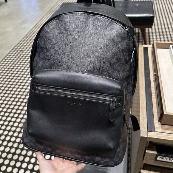 NWT Coach West Backpack In Signature Canvas Cv925 Gunmetal /charcoal /black